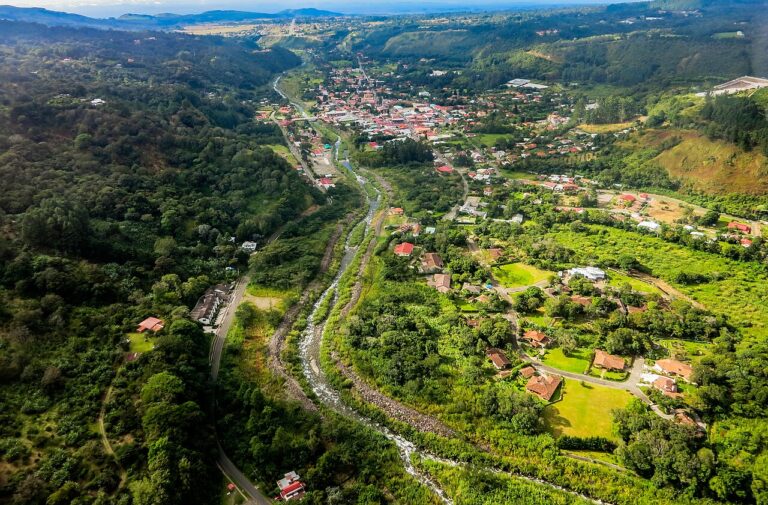 Aerial view of Boquete and green surrounding hills