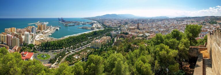 Málaga harbour and city viewed from Gibralfaro, Costa del Sol