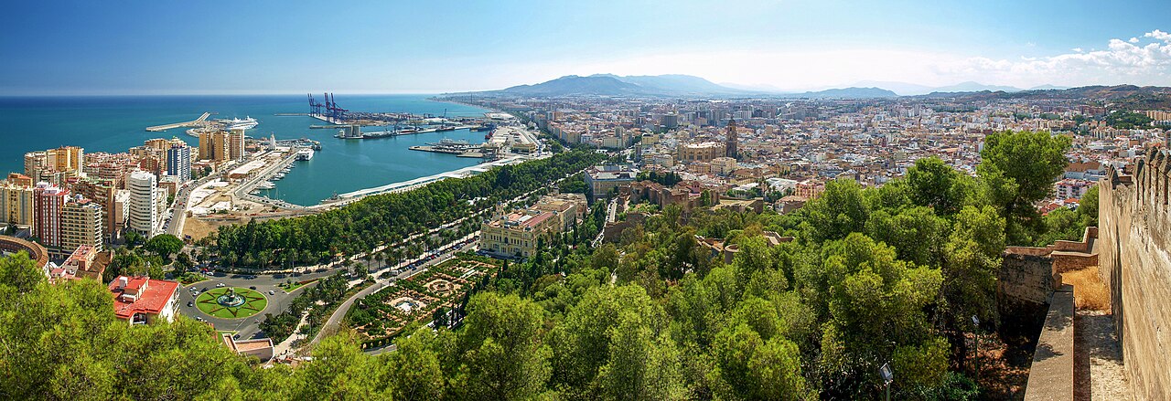 Málaga harbour and city viewed from Gibralfaro, Costa del Sol