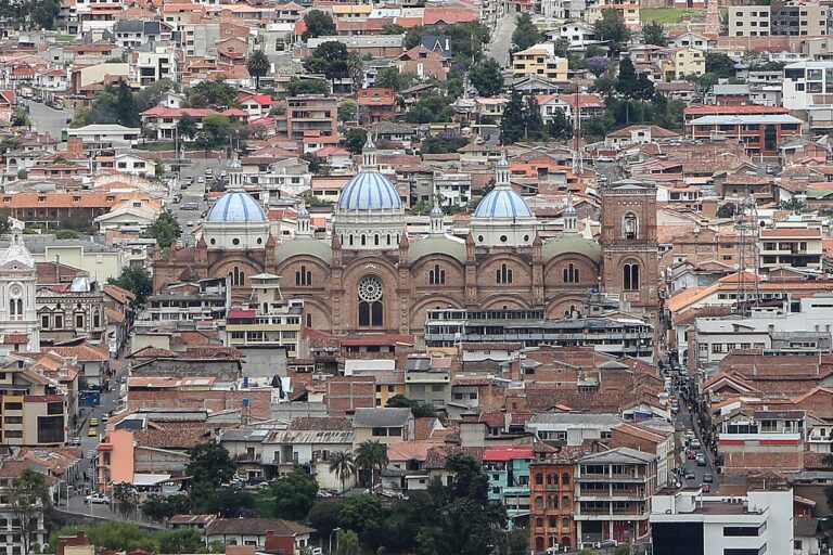 Cathedral domes and city rooftops in Cuenca, Ecuador