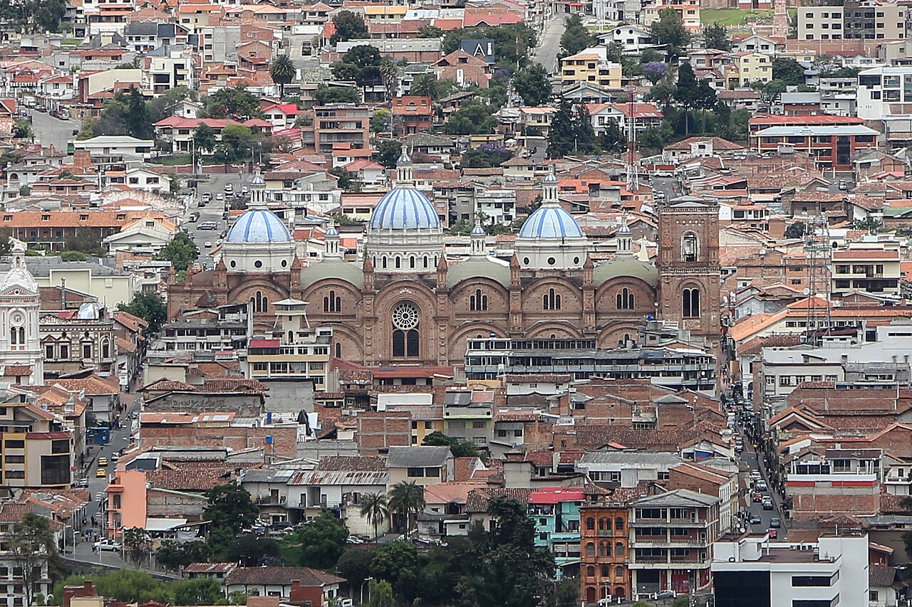 Cathedral domes and city rooftops in Cuenca, Ecuador