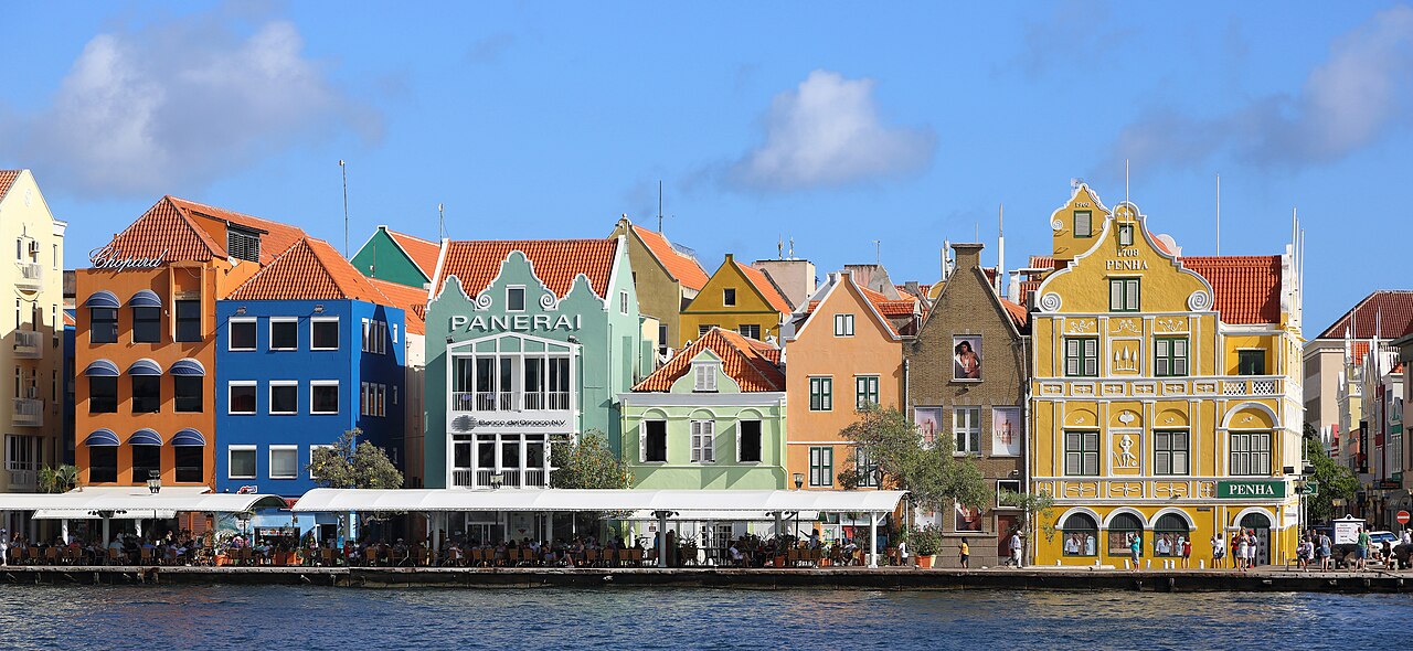 Colourful Handelskade waterfront in Willemstad, Curaçao