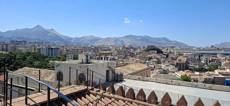 Palermo rooftops and mountains viewed from the cathedral