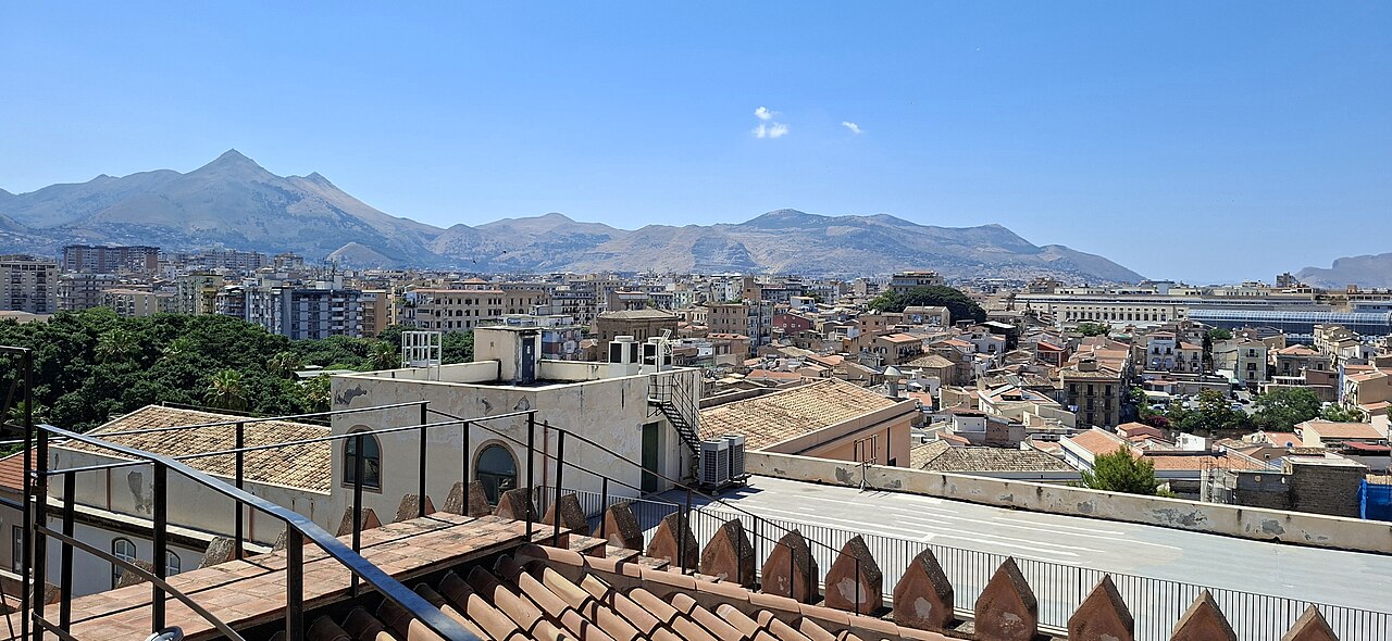 Palermo rooftops and mountains viewed from the cathedral