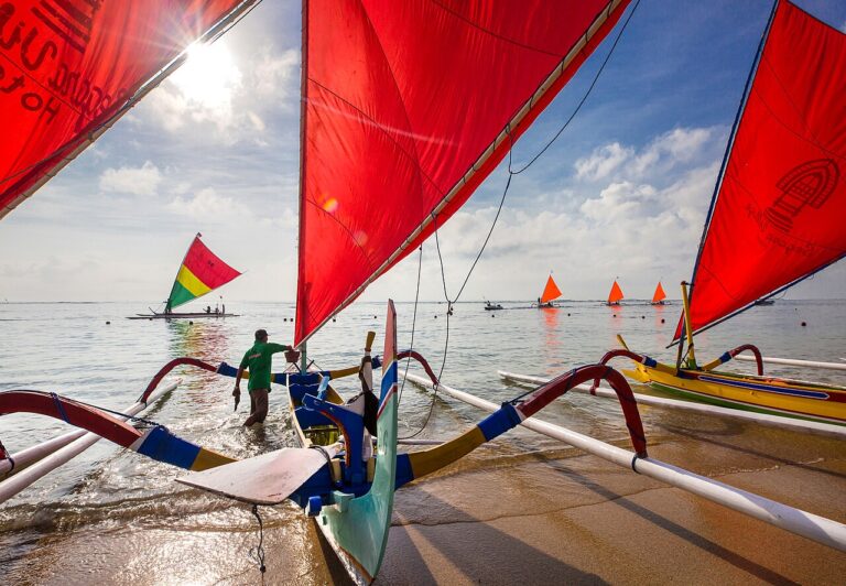 Traditional boats beside Sanur beach, Bali